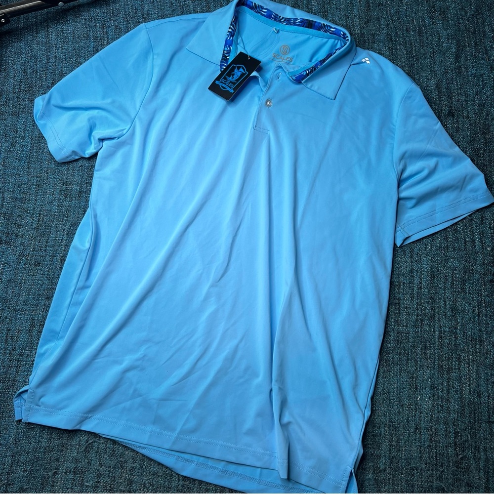 Scales Offshore Core Polo Short Sleeve Shirt in Powder Blue Size Large Men's NWT